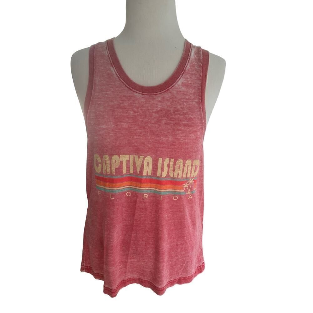 Sanibel Island Tank Top Pink Rainbow‎ Cotton Poly Mix Woman's Size Medium